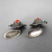 Abstract Art Deco cufflinks in hammered silver with red coral hand made 