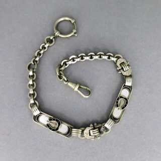 Elegant fob chain by Jakob Bengel with black enamel and mother of pearls