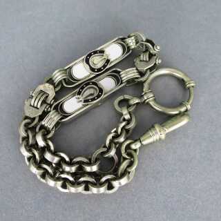 Elegant fob chain by Jakob Bengel with black enamel and mother of pearls