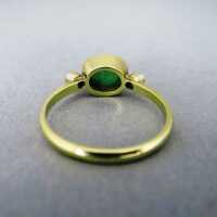 Beautiful ladys gold ring with huge emerald cabochon and two diamonds