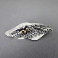 Big modernist abstract design brooch in silver and gold handmade unique piece