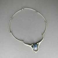 Abstract elegant sterling silver collier with big blue...