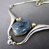 Abstract elegant sterling silver collier with big blue coral cabochon