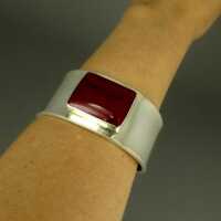 Massive sterling silver bangle with a huge red jasper cabochon handmade Mexico