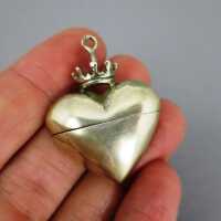 Antique heart shaped pendant pill box with crown Austria Salzburg 1930