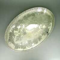 Antique floral oval try with galery rim  silver plated...