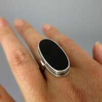 Otto Scharge Bauhaus designer ring in silve with black wood cabochon ca. 1930