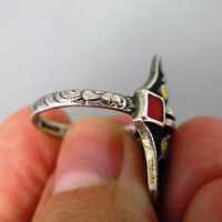 Art Deco Theodor Fahrner silver ring with enamel and coral geometrical design