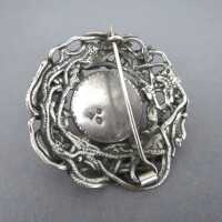 Modernist Ladies Brooch in Silver with Round Amber Cabochon ORNO Manufacture