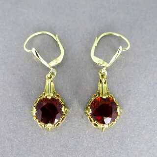Dangling earrings in gold with red tourmaline Wilhelm Müller Germany 30s 40s