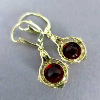 Dangling earrings in gold with red tourmaline Wilhelm Müller Germany 30s 40s