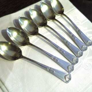 Beautiful set of 6 Art Deco mocha spoons in silver and gold Germany about 1920