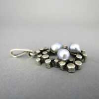 Modernist ladys pendant in silver with grey-blue pearls unique handmade piece