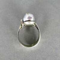 Modernist ladys ring in silver with barocque grey-blue pearl unique handmade 