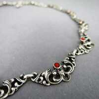 Beautiful floral silver collier necklace with red coral cabochons Art Deco 