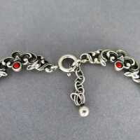 Beautiful floral silver collier necklace with red coral cabochons Art Deco 