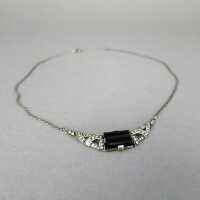 Beautiful Art Deco silver necklace with black onyx cabochon and marcasites 