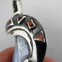 Abstract Art Deco geometric style silber brooch black onyx and red tourmaline