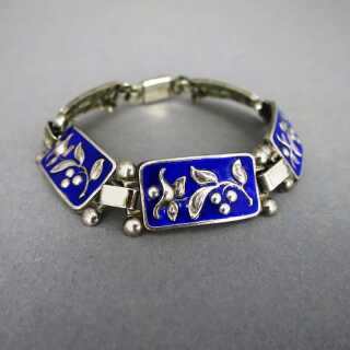 Antikschmuck für Damen - Annodazumal Antikschmuck: Modernist Armband in Silber mit blauer Emaille kaufen