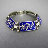 Modernist Armband in floralem Silber Dekor und blauer...