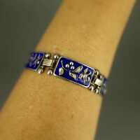 Vintage Armband in Silber und blauer Emaille in Handarbeit