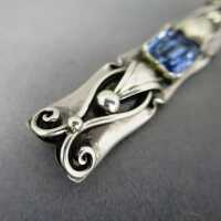Beautiful Art Deco silver brooch with big blue topaz unique handmade piece