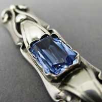 Beautiful Art Deco silver brooch with big blue topaz unique handmade piece
