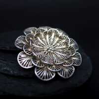 Große florale durchbrochene Damen Brosche von WMF Serie Ikora in 835 Silber