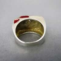 Interessanter massiver Silber Damen Ring mit bunter Emaille und Blumendekor