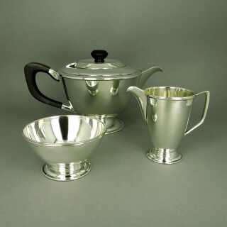 Elegantes Teeset aus massivem Silber und Ebenholz im Art Deco Stil