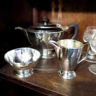 Elegantes Teeset aus massivem Silber und Ebenholz im Art Deco Stil