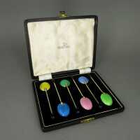 Set with 6 sterling silver demi-tasse coffee spoons with enamel Walker & Hall