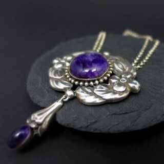 Wundervolles Jugendstil Collier in Silber mit violetten Amethysten aus Dänemark