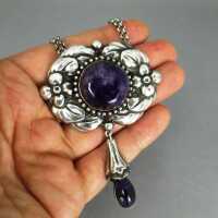 Wundervolles Jugendstil Collier in Silber mit violetten Amethysten aus Dänemark