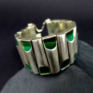 Massives Modernist Silber Armband mit Malachit Mexico Tuka Antonio Pineda Stil