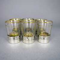 Antique Art Nouveau 6 shot glasses in glass and silver...
