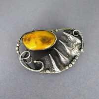 Huge butterscotch amber sterling silver brooch with...