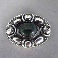 Oval german Jugendstil silver brooch with moss agate and...