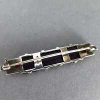 Elegant Art Deco silver brooch with onyx and coral Martin Mayer Mainz Germany