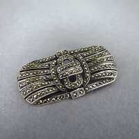 Big geometric Art Deco brooch in sterling silver with...
