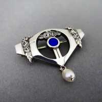 Beautiful german Jugendstil brooch in silver with blue...