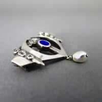 Beautiful german Jugendstil brooch in silver with blue...