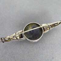 Gorgeous Art Deco silver brooch with marcasites and a huge blue labradorite