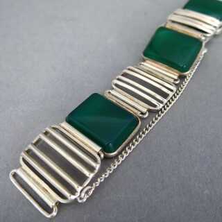 Elegantes Armband in Silber mit großen Grünachat Cabochons in Handarbeit