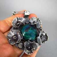 Gorgeous huge handmade silver pendant with malachite-azurite and bar chain
