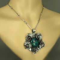 Gorgeous huge handmade silver pendant with malachite-azurite and bar chain