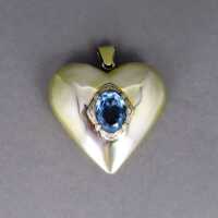 Huge heart shaped pendant in silver and gold with blue...