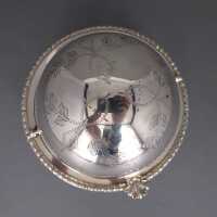 Antique footed caviar serving bowl with glass inlay...