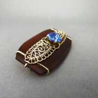 Art Deco celluloid tortoiseshell brooch with blue glass stone and silver