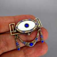 Art Nouveau 930 silver and guilloche enamel brooch by Marius Hammer Norway 1900